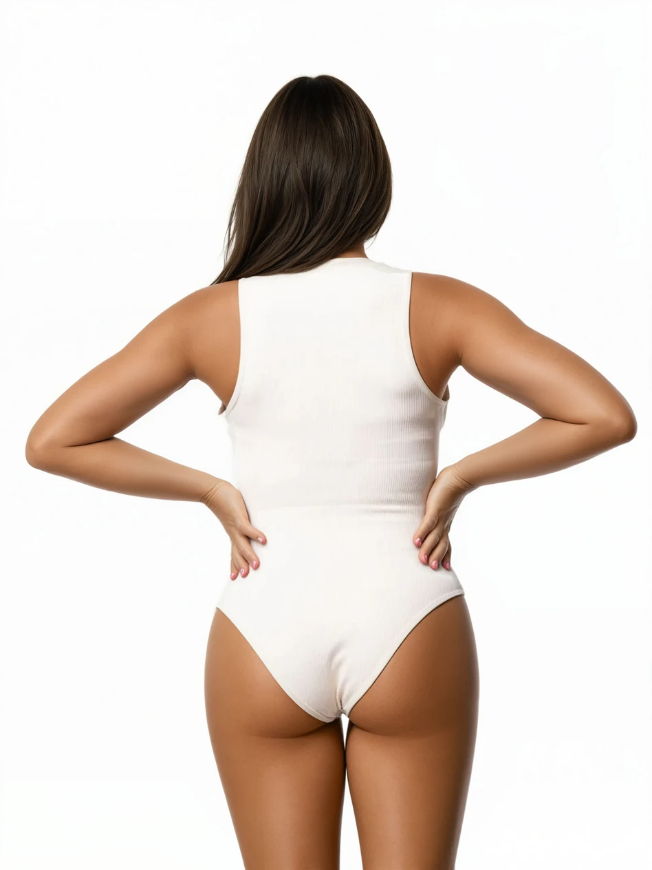 Geribbelde Square Neck Shapewear Bodysuit