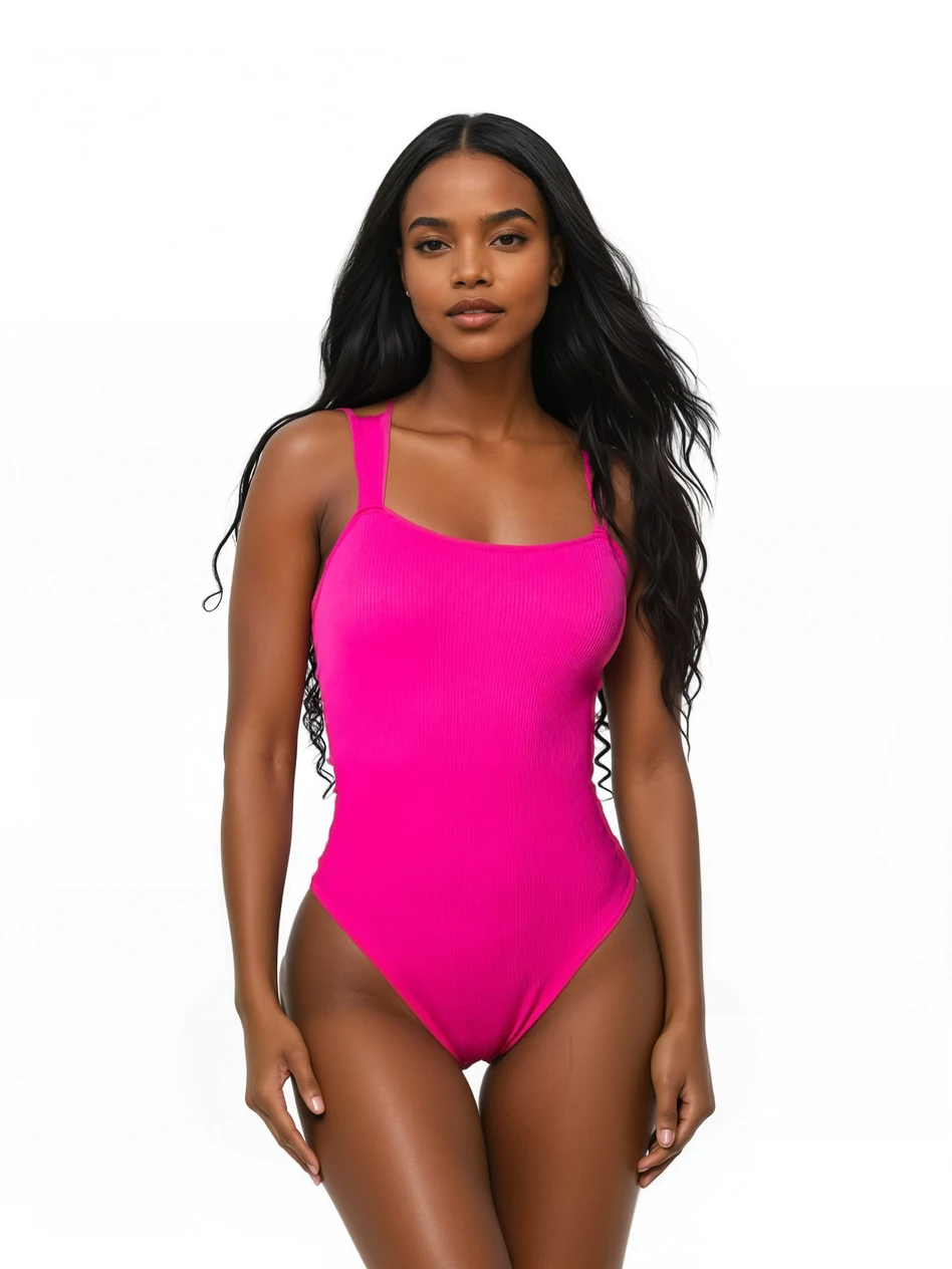 Geribbelde Square Neck Shapewear Bodysuit
